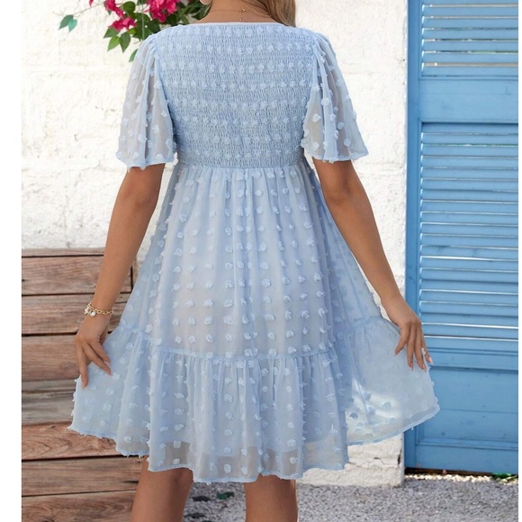 Maternity Swiss Dot Butterfly Sleeve Ruffle Mini Dress - Picture 4 of 4